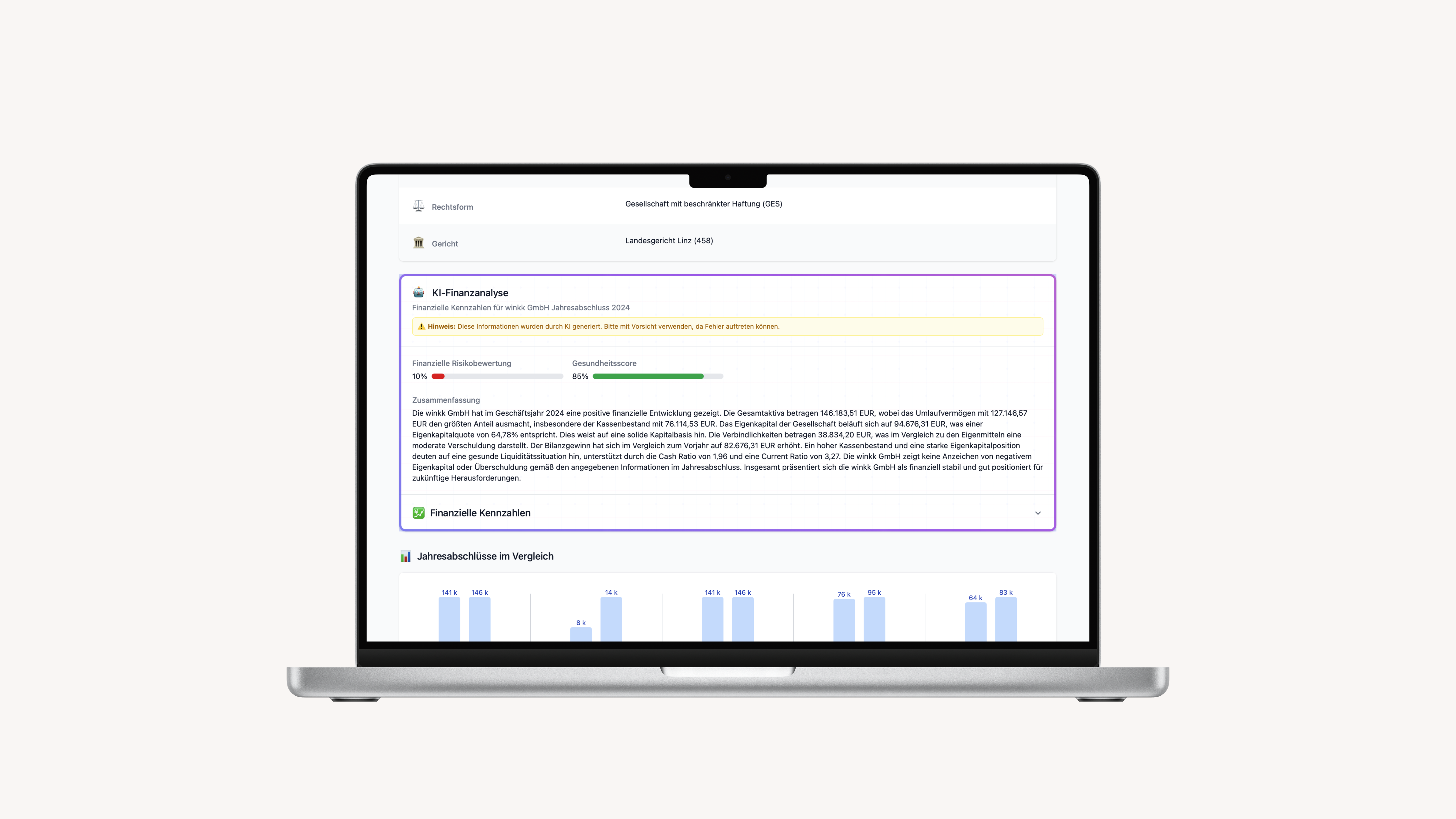 Screenshots of the Firmenbuch AI Software
